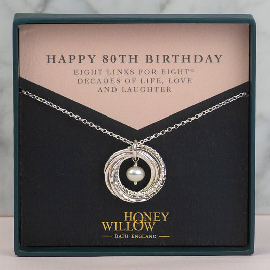80th Birthday Birthstone Necklace - The Original 8 Links for 8 Decades Necklace - Silver