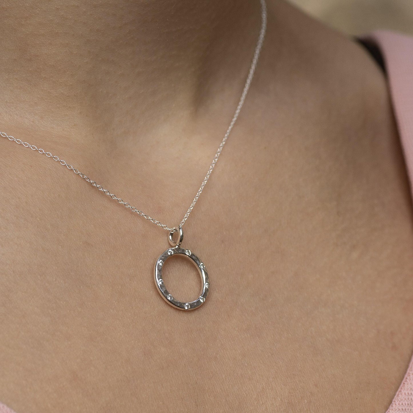 9th Anniversary Gift - Silver Diamond Halo Necklace - 9 Diamonds for 9 Years