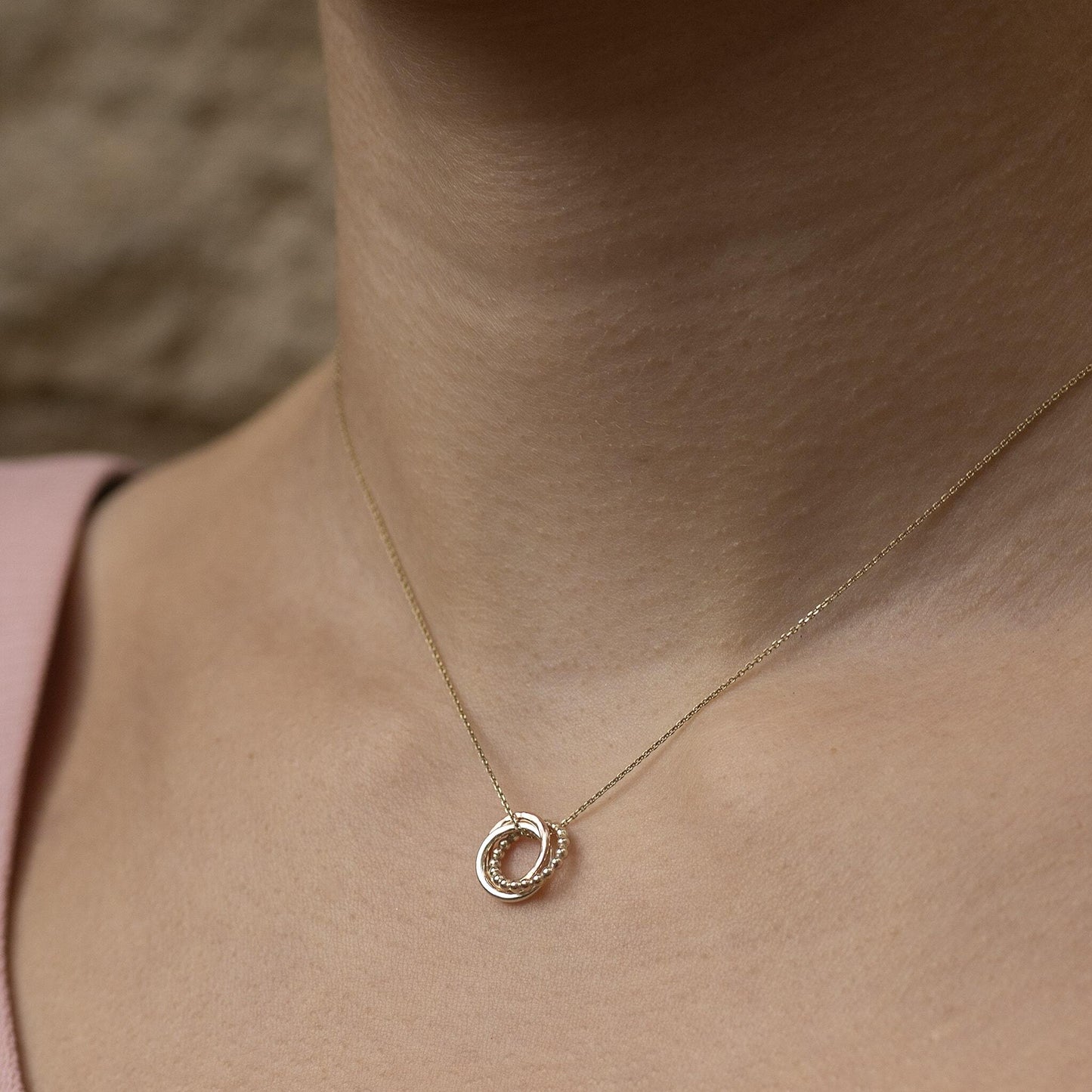 Tiny 9kt Gold Love Knot Necklace - 3 Links for 3 Loved Ones - Recycled White Gold - Rose Gold - Yellow Gold