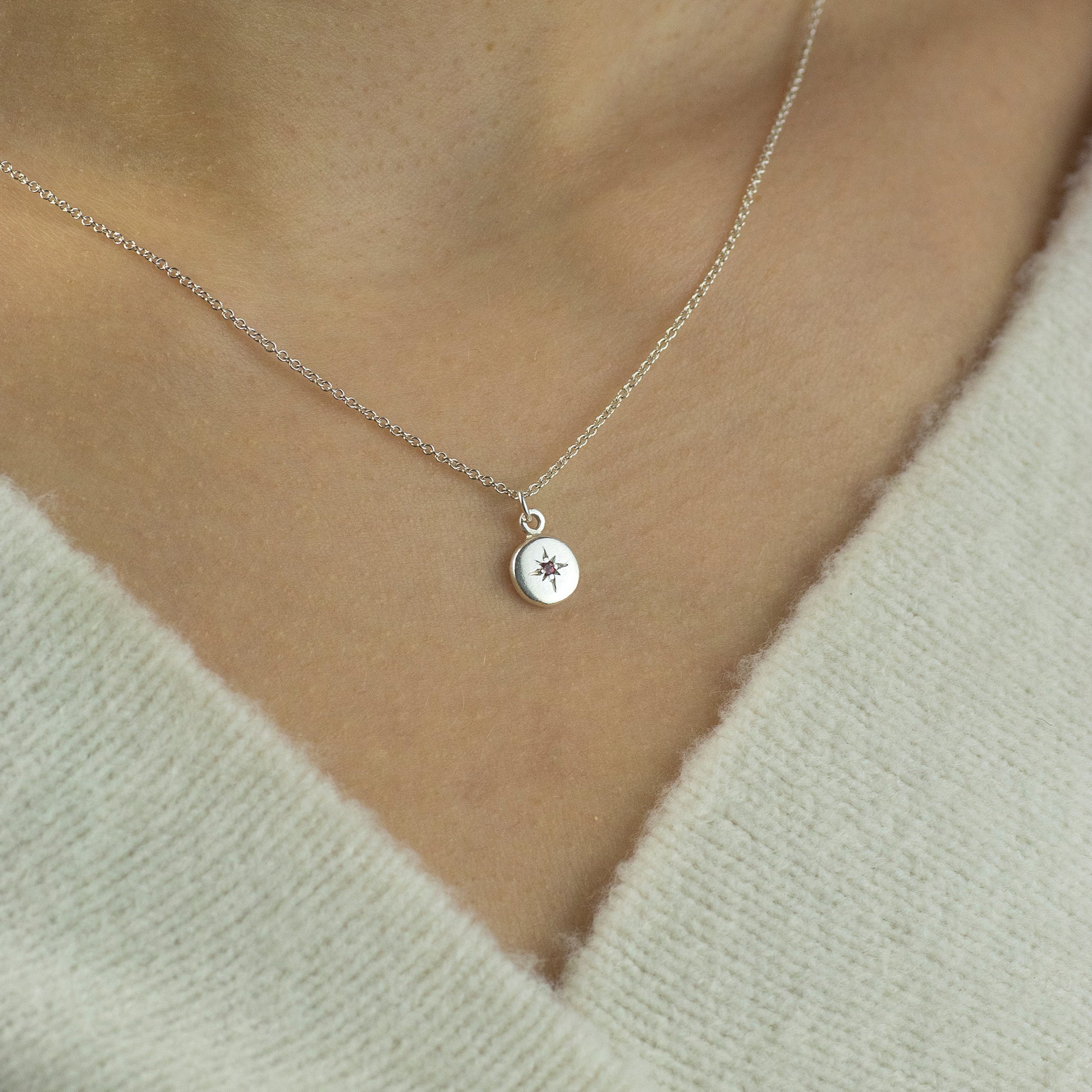 Quinceañera Gift - Tiny Birthstone Star Set Pendant - Silver