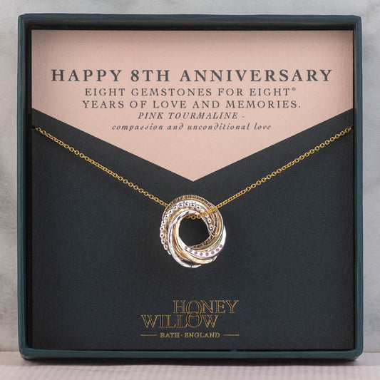 8th Anniversary Necklace - 8 Rings for 8 Years - Tourmaline Anniversary