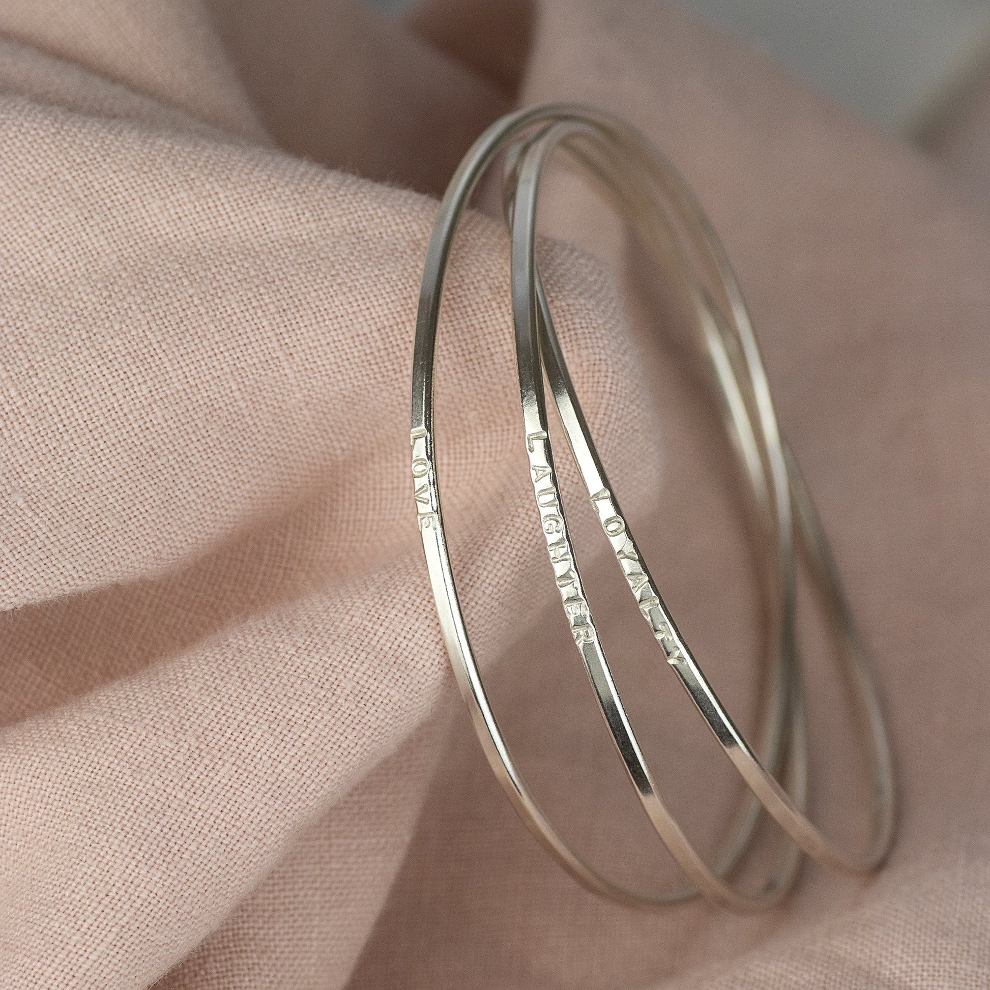 Personalised Triple Linked Bangle - Hand-Stamped