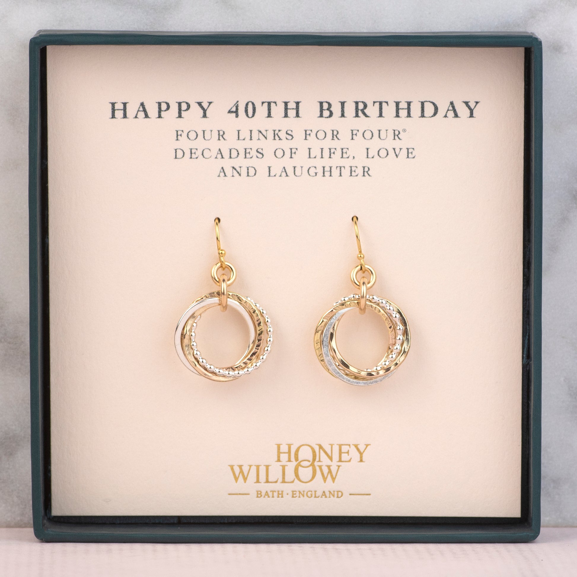 40th Birthday Earrings - Petite Mixed Metal - 4 Links for 4 Decades Earrings