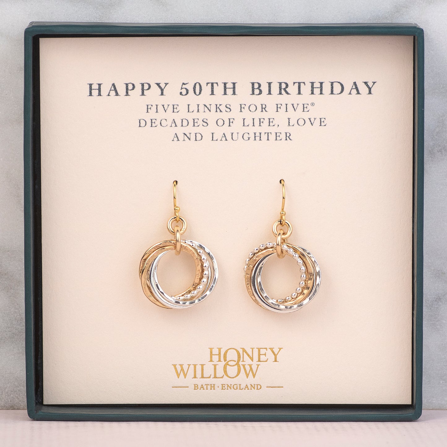 50th Birthday Earrings - Petite Mixed Metal - 5 Links for 5 Decades Earrings