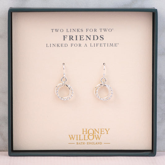Friends Earrings - 2 Friends Linked for a Lifetime - Silver Love Knot