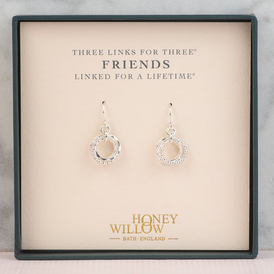 Friends Earrings - 3 Friends Linked for a Lifetime - Silver Love Knot