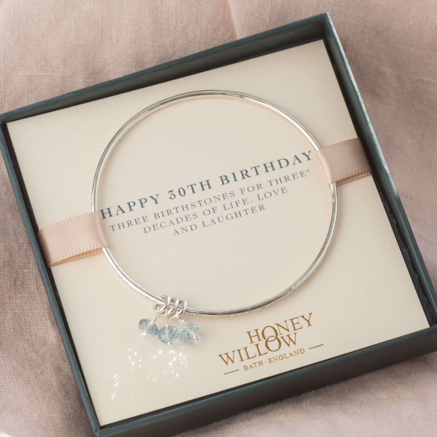 Personalised 30th Birthday Bangle - 3 Birthstones for 3 Decades - Hand Stamped