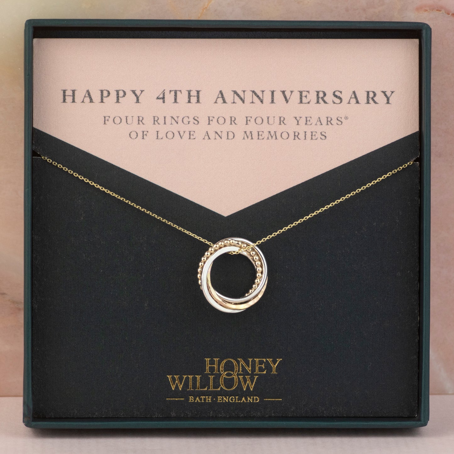 9kt Gold 4th Anniversary Necklace - 4 Rings for 4 Years
