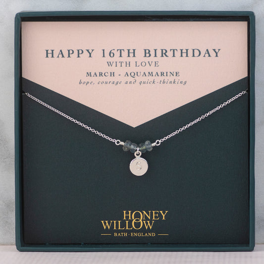 16th Birthday Present - Personalised Engraved Initial Birthstone Necklace