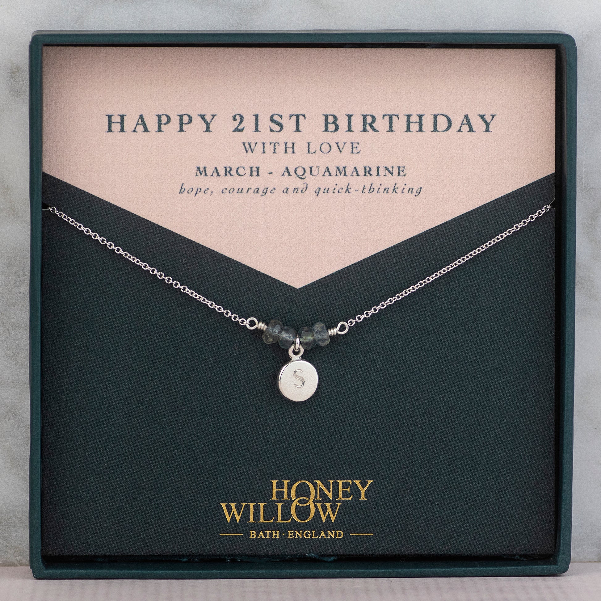 21st Birthday Present - Personalised Engraved Initial Birthstone Necklace