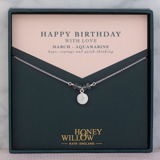 Birthday Present - Personalised Engraved Initial Birthstone Necklace - Silver