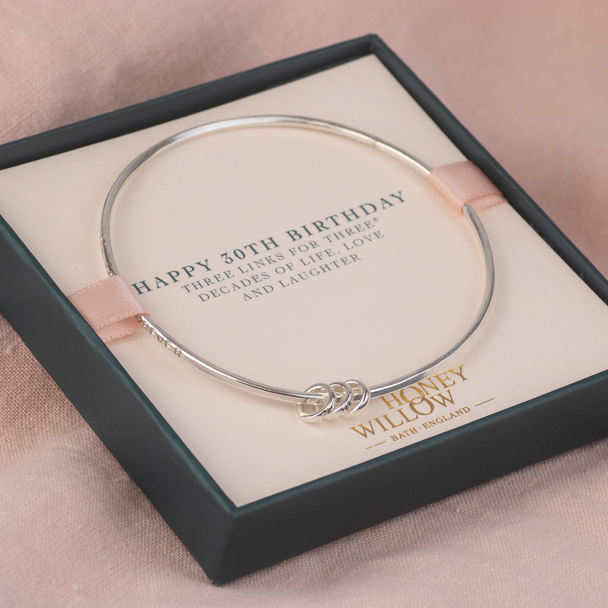 30th Birthday Gift - Personalised Bangle - 3 links for 3 decades