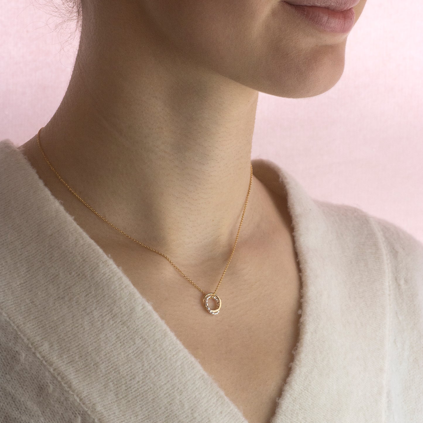 Double Link Love Knot Necklace - Linked for a Lifetime - Silver & Gold