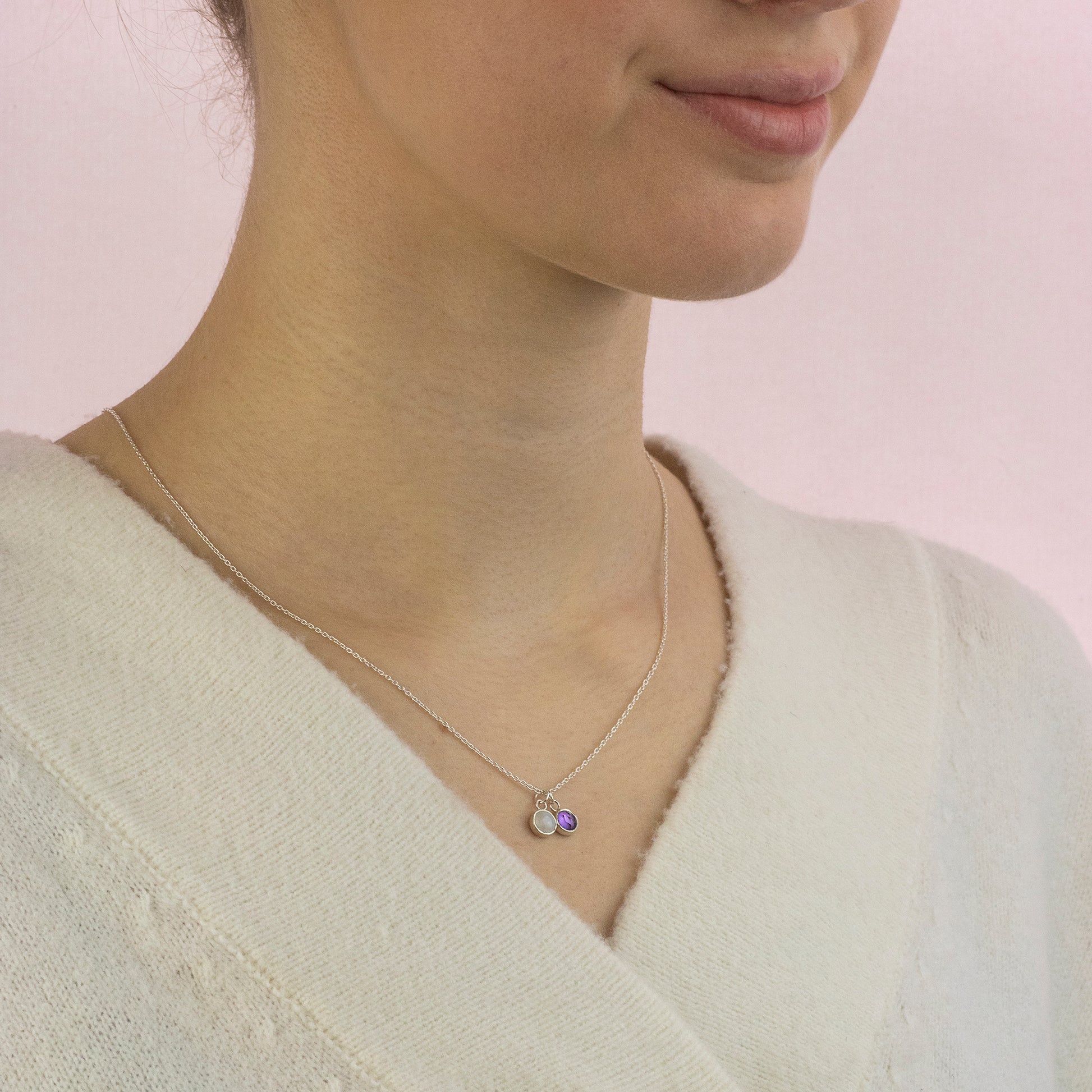 Valentines Gift for Her - Double Birthstone Necklace
