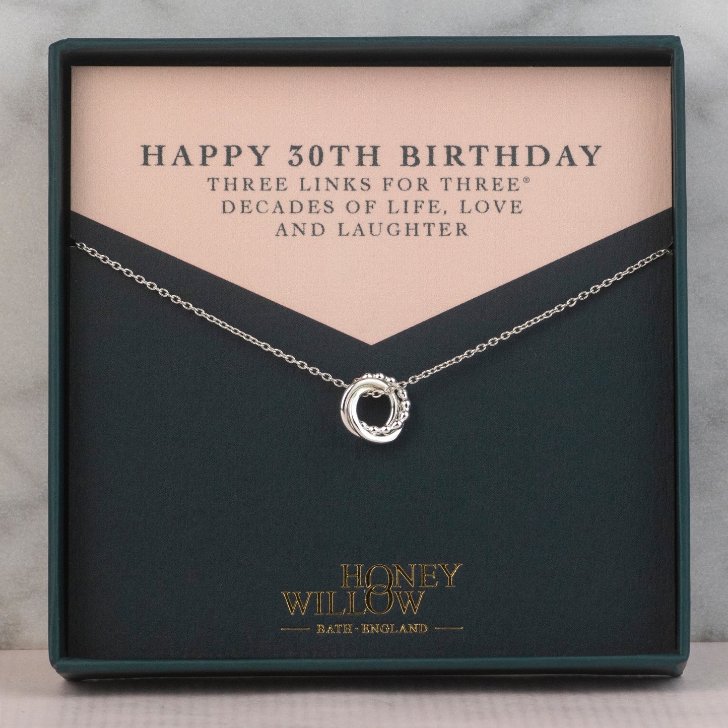 30th Birthday Necklace - Silver Love Knot - The Original 3 Links for 3 Decades Necklace