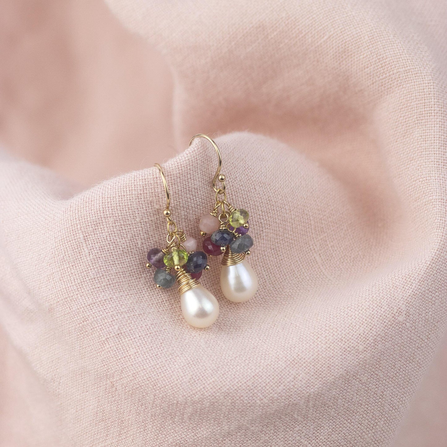 Family Birthstone Earrings with Freshwater Pearl - Birthstones for Loved Ones
