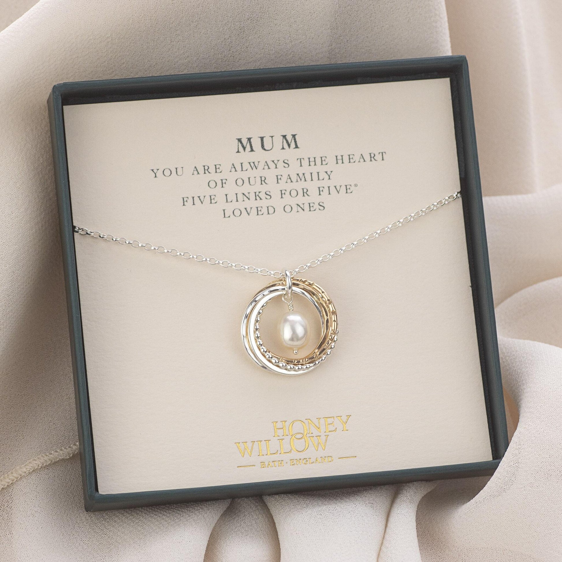Gift for Mum - Links for Loved Ones Pearl Necklace - Silver & Gold