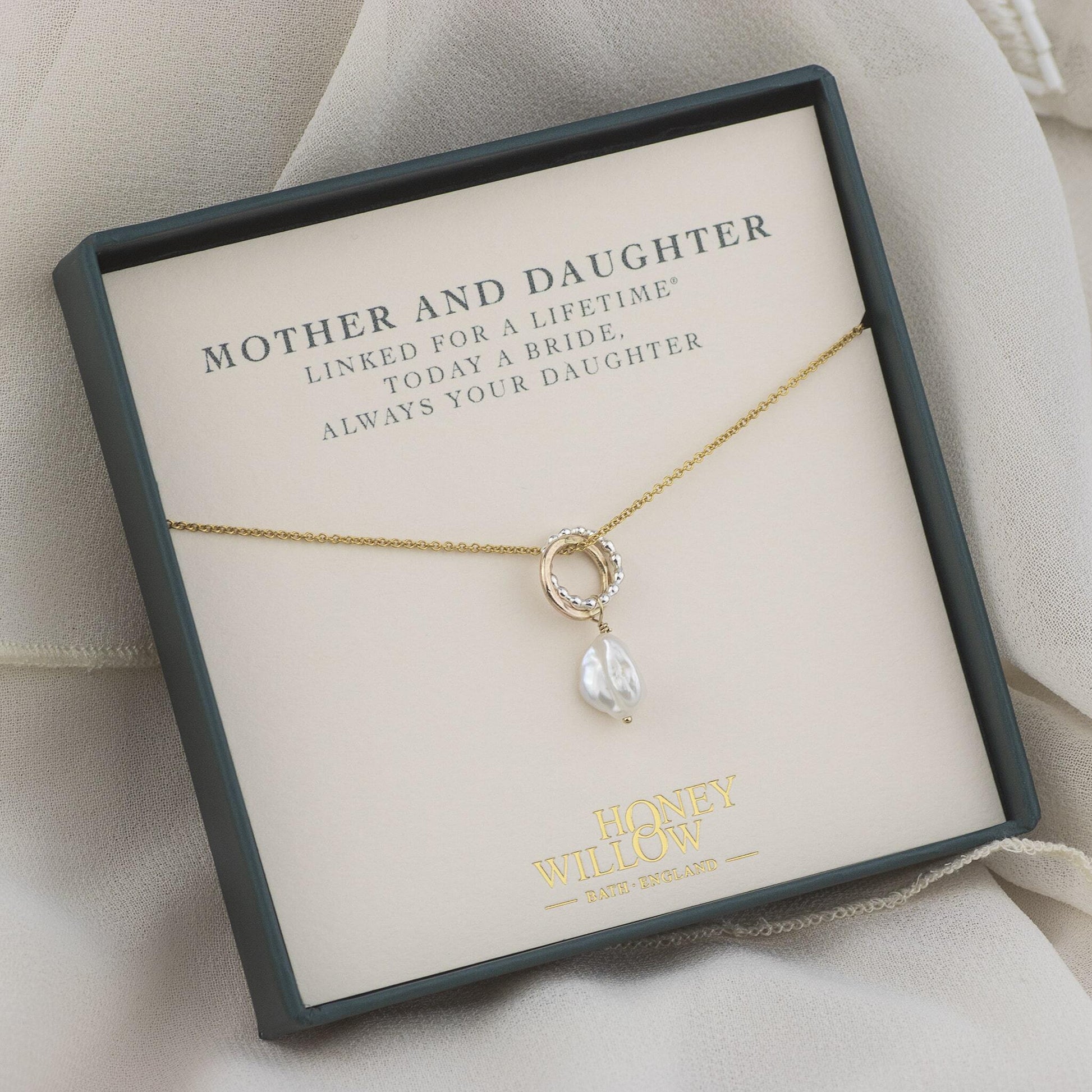 Gift for Mother of the Bride - Love Knot Pearl Necklace - Silver & Gold