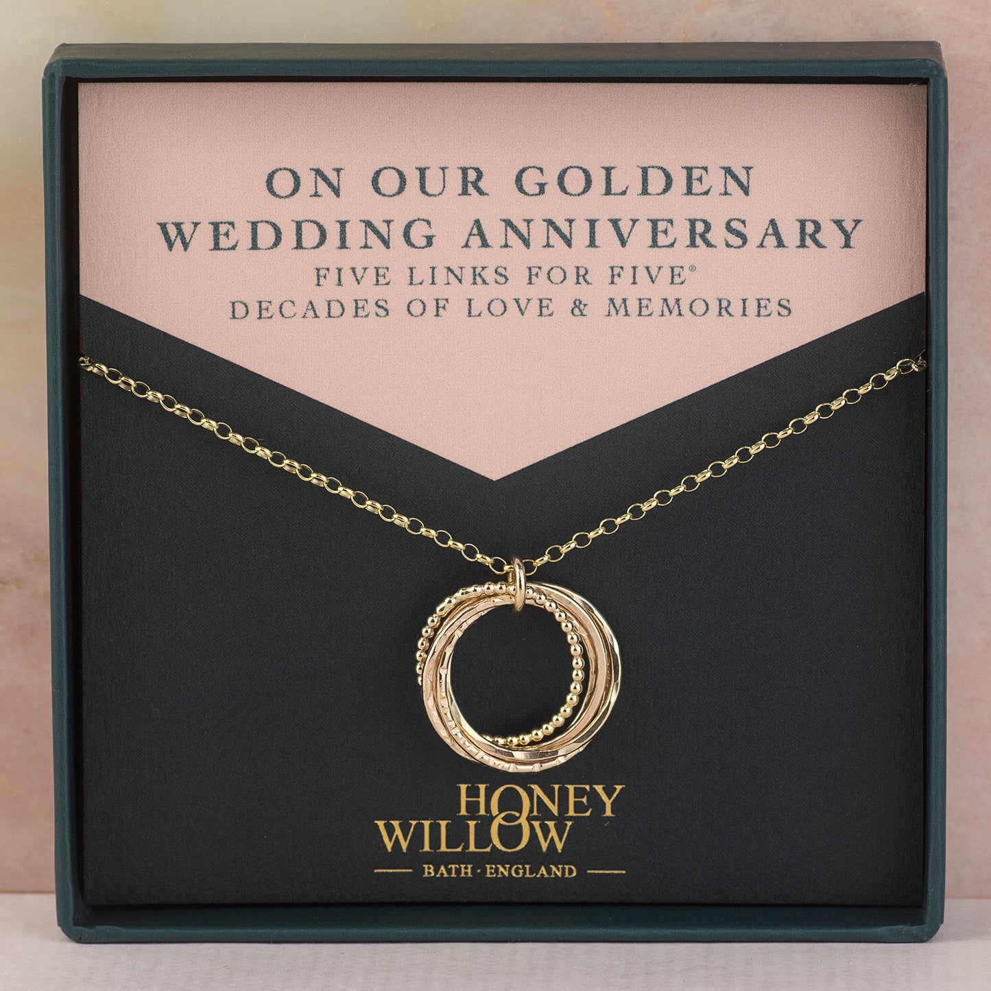 50th Wedding Anniversary Necklace - Golden Wedding Gift - 9kt Gold