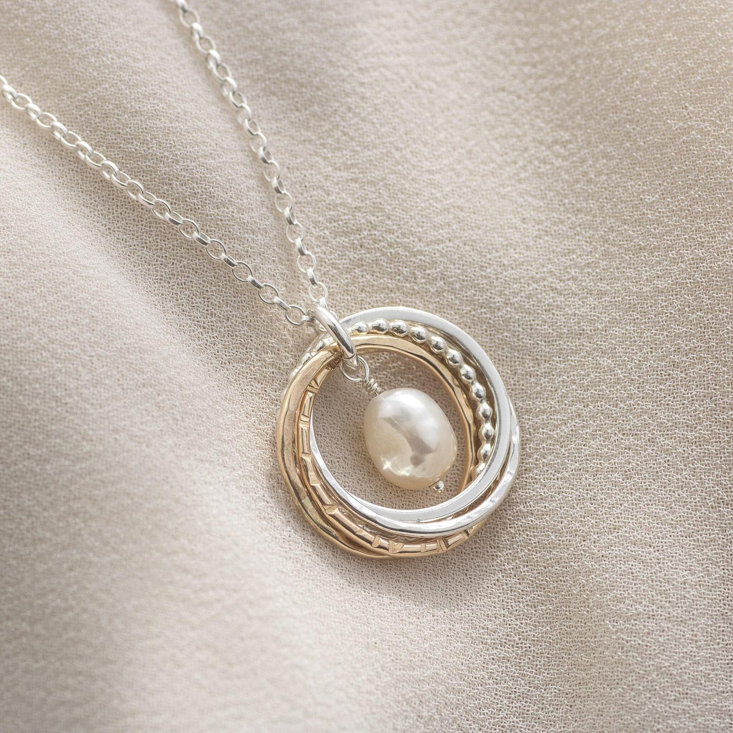 Gift for Mum - Links for Loved Ones Pearl Necklace - Silver & Gold