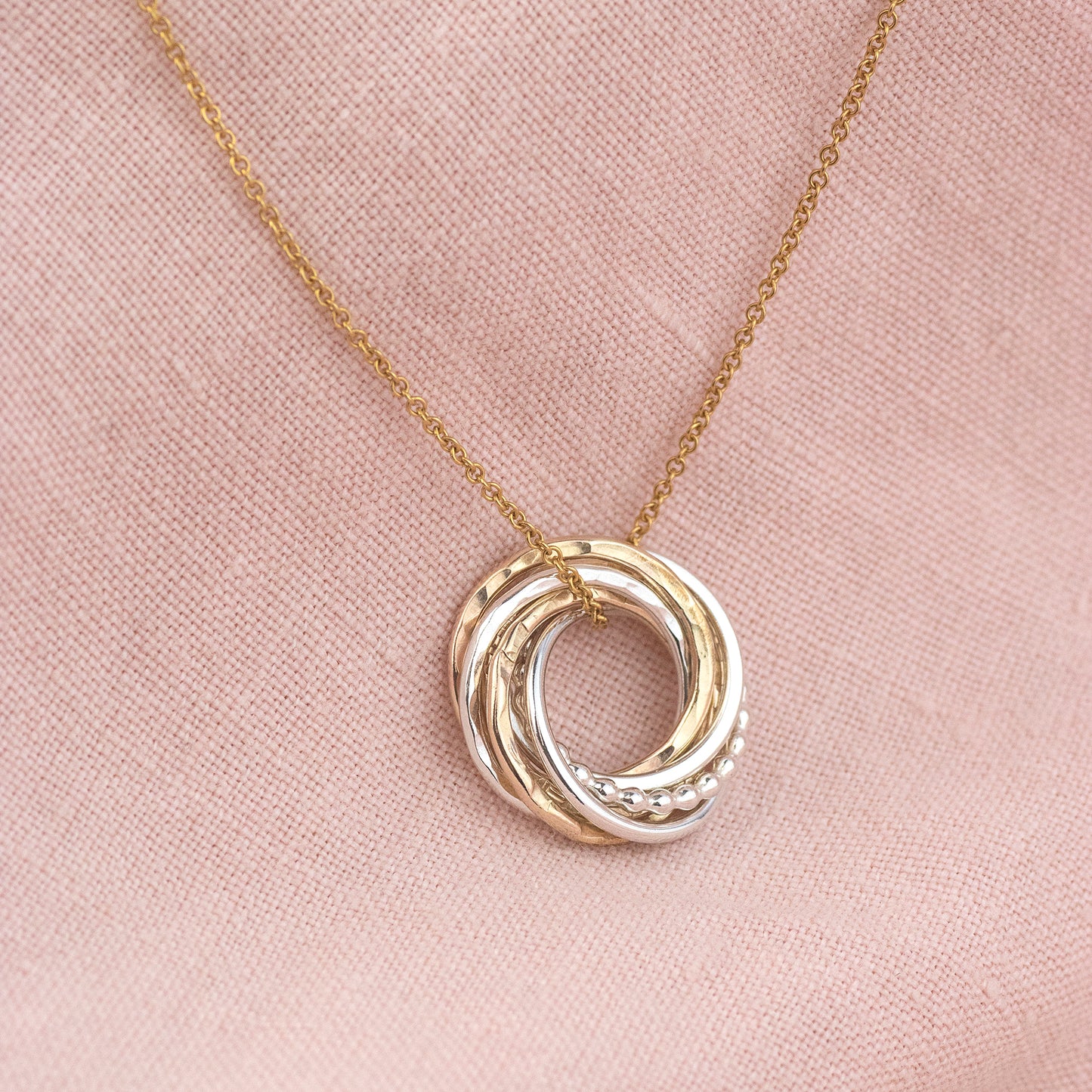 7th Anniversary Necklace - The Original 7 Rings for 7 Years Necklace - Silver & Gold