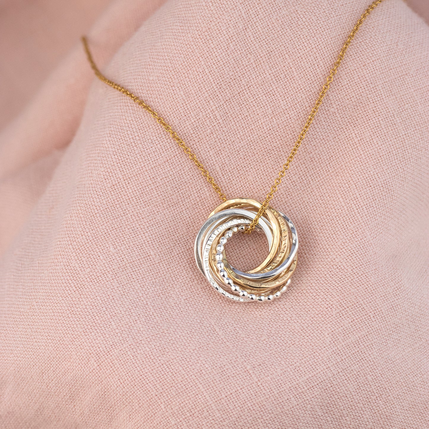 10th Anniversary Necklace - The Original 10 Rings for 10 Years Necklace -  Petite Silver & Gold