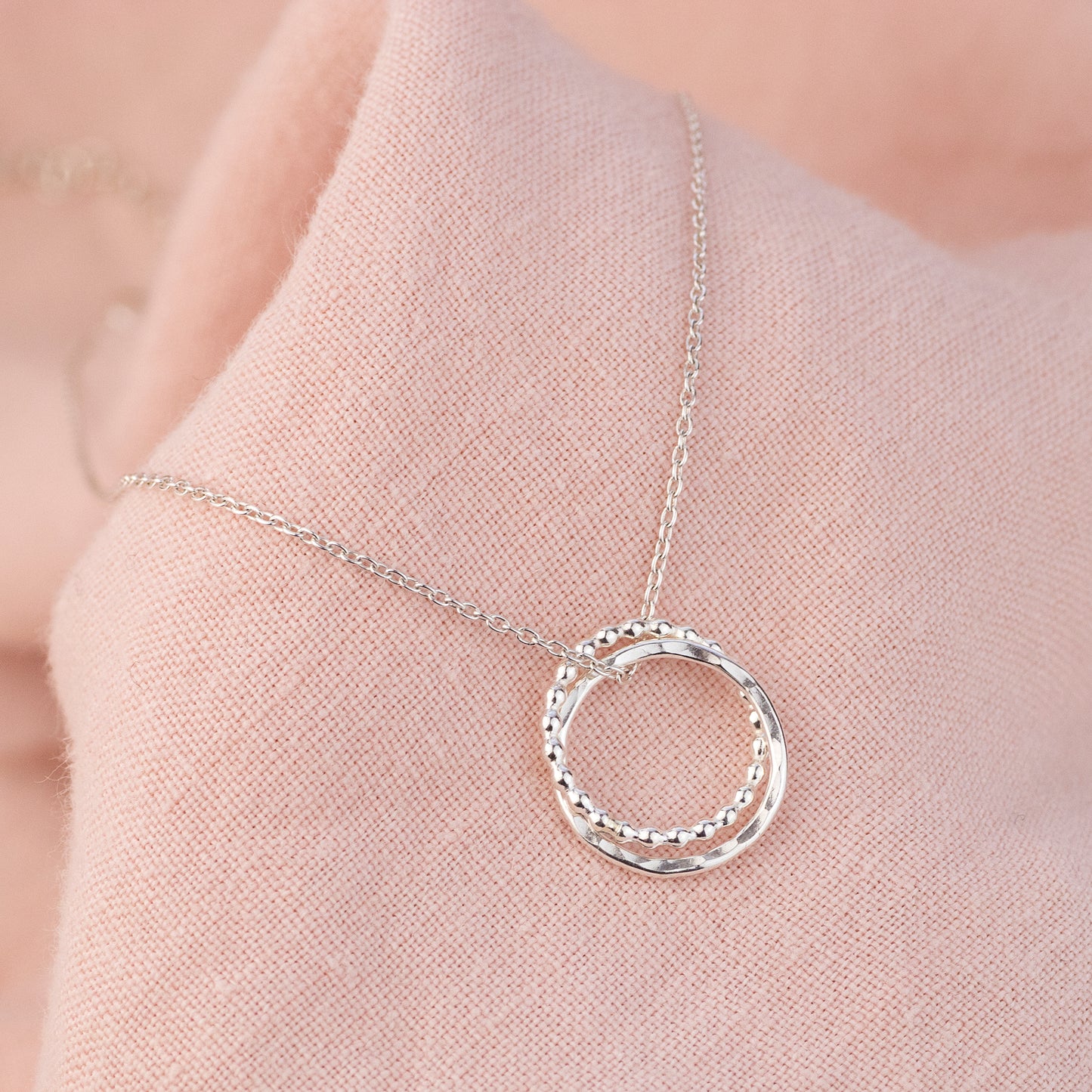 2nd Anniversary Necklace - Petite Silver - The Original 2 Rings for 2 Years Necklace