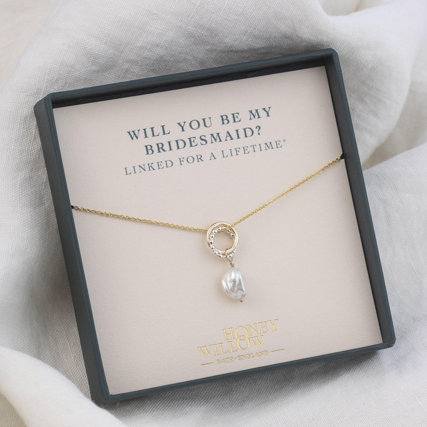 Will You Be My Bridesmaid Gift - Love Knot Pearl Necklace - Silver & Gold
