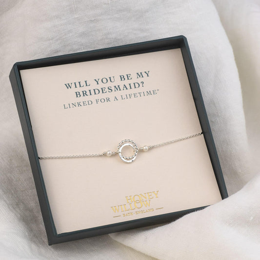 Will You Be My Bridesmaid Gift - Silver Pearl Love Knot Bracelet