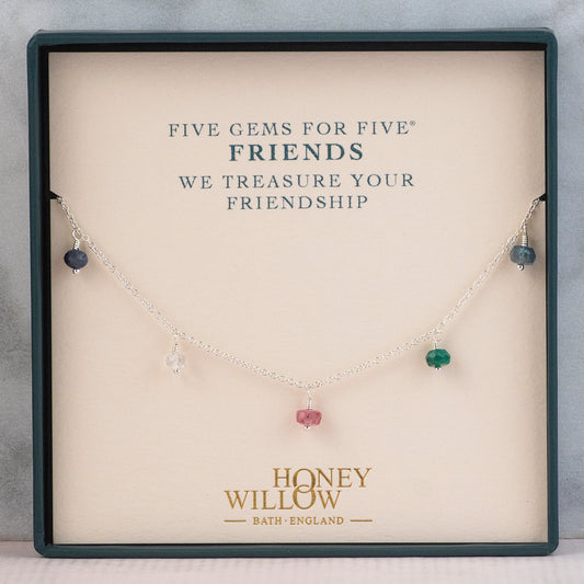 Friendship Necklace - 5 Gems for 5 Friends - Birthstone Choker Necklace