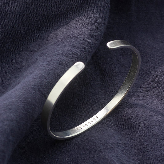 Men's Personalised Flattened Torc Bangle - Hand-Stamped