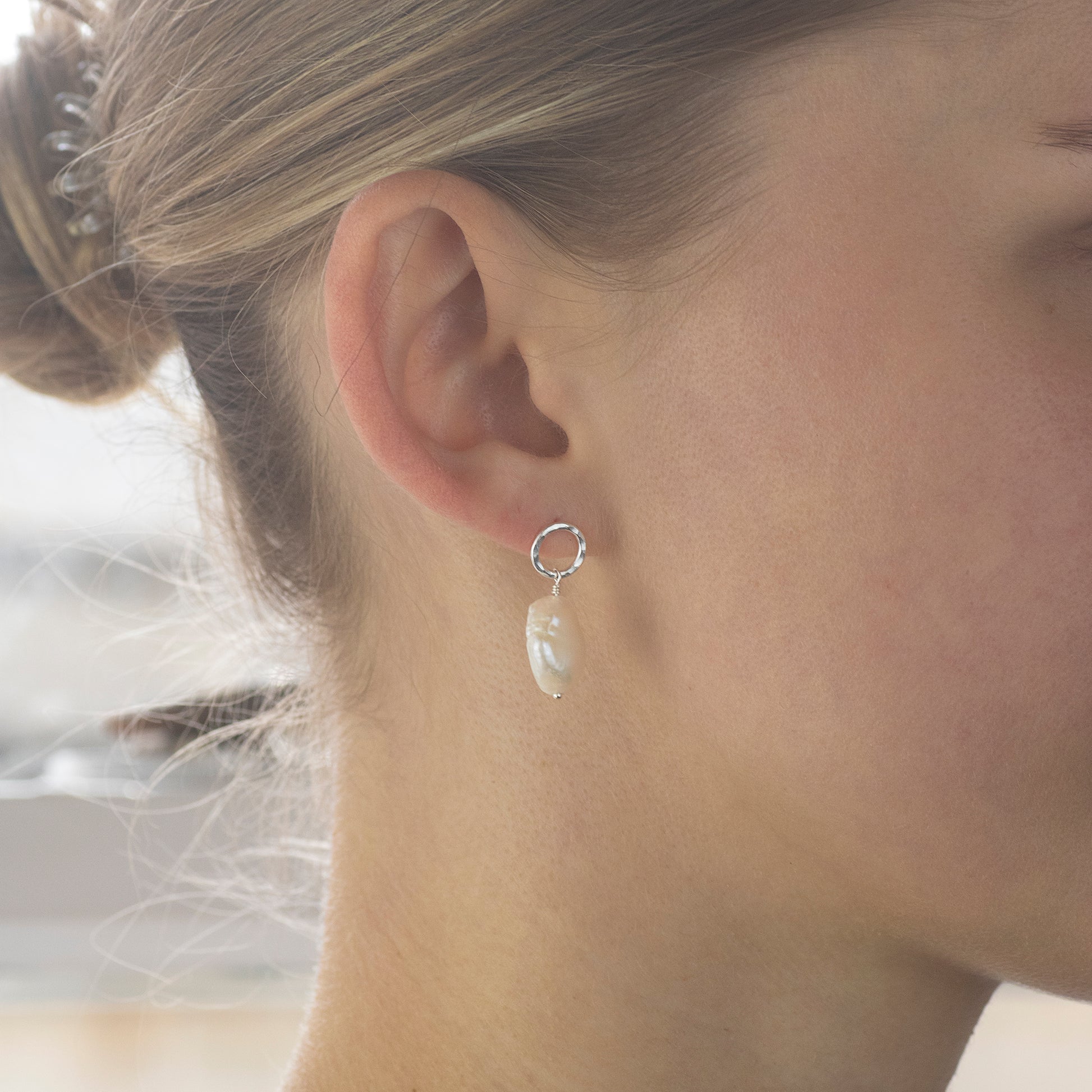 Bridesmaid Gift - Silver Halo Pearl Earrings