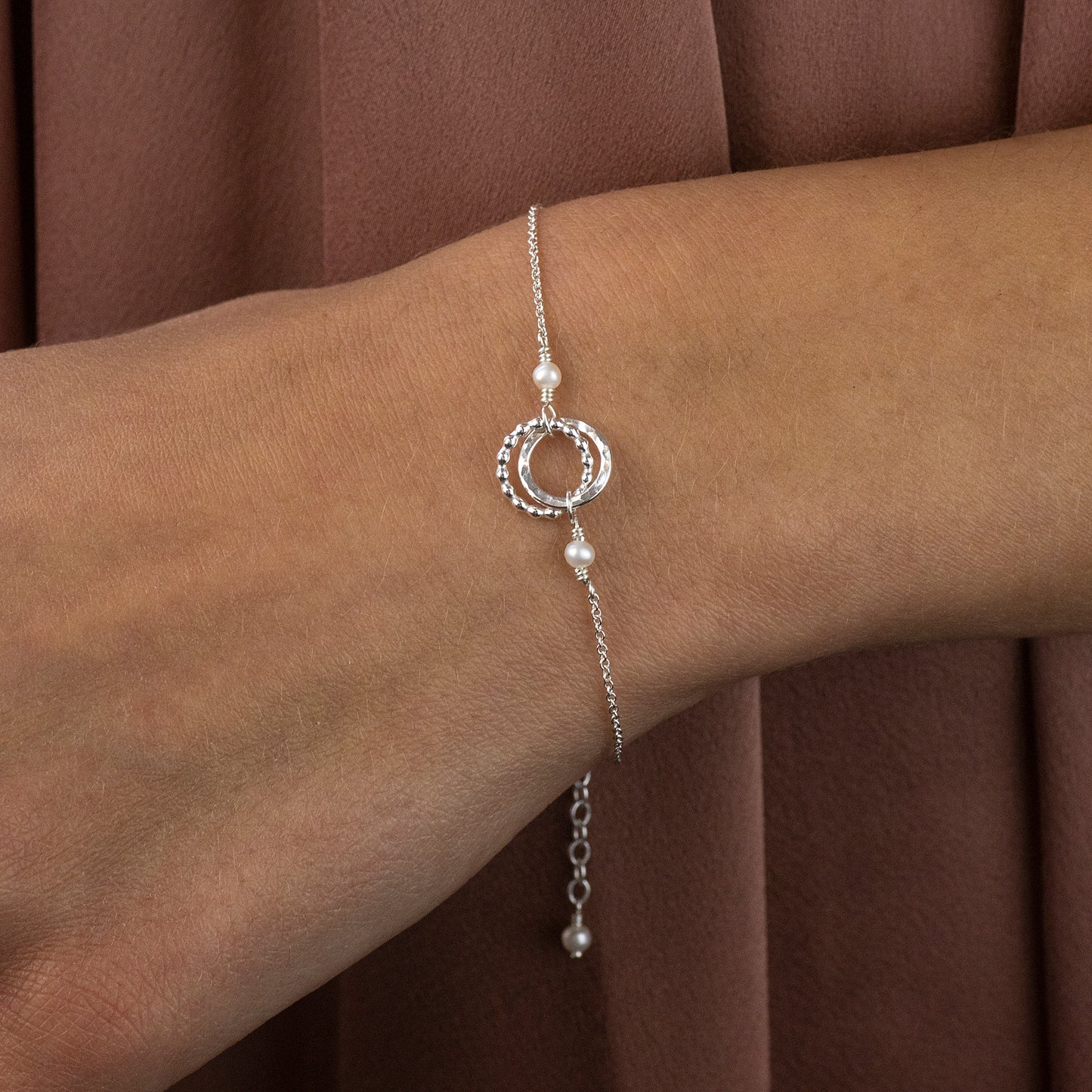 Gift for Friend & Bridesmaid - Pearl Love Knot Bracelet - Linked for a Lifetime - Silver