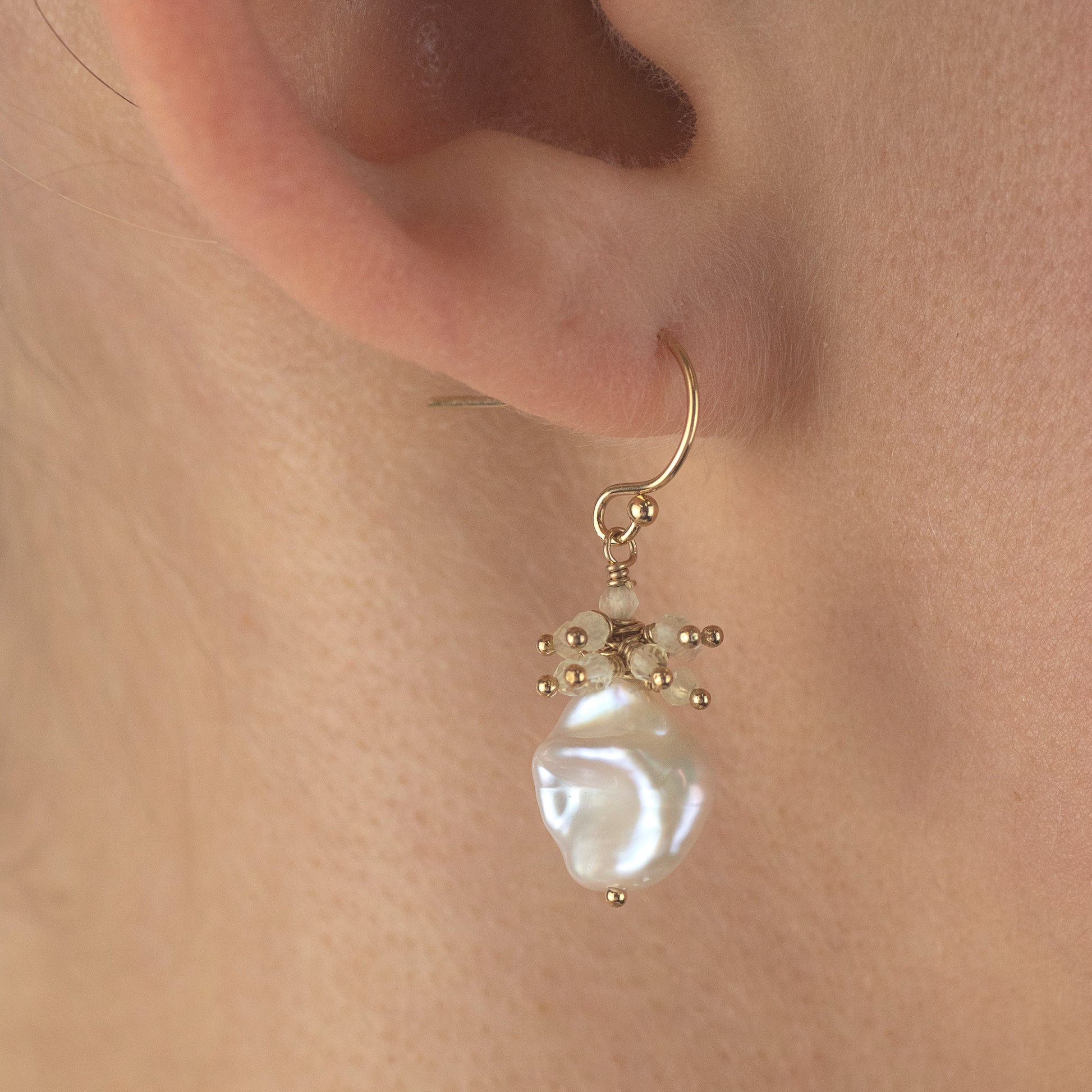 Prehnite & Pearl Earrings - Kindness