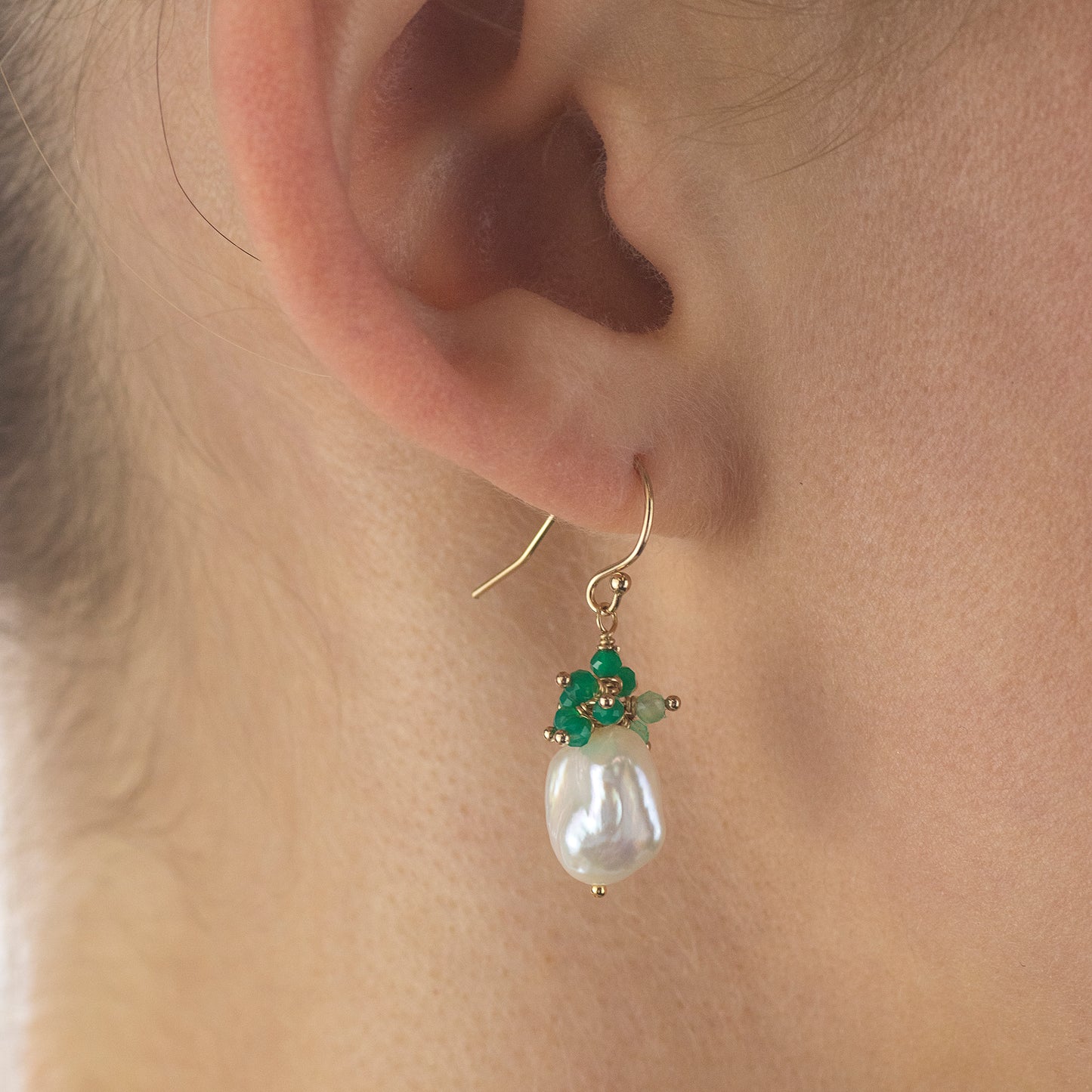 Green Onyx & Pearl Earrings - Positivity, Creativity & Communication