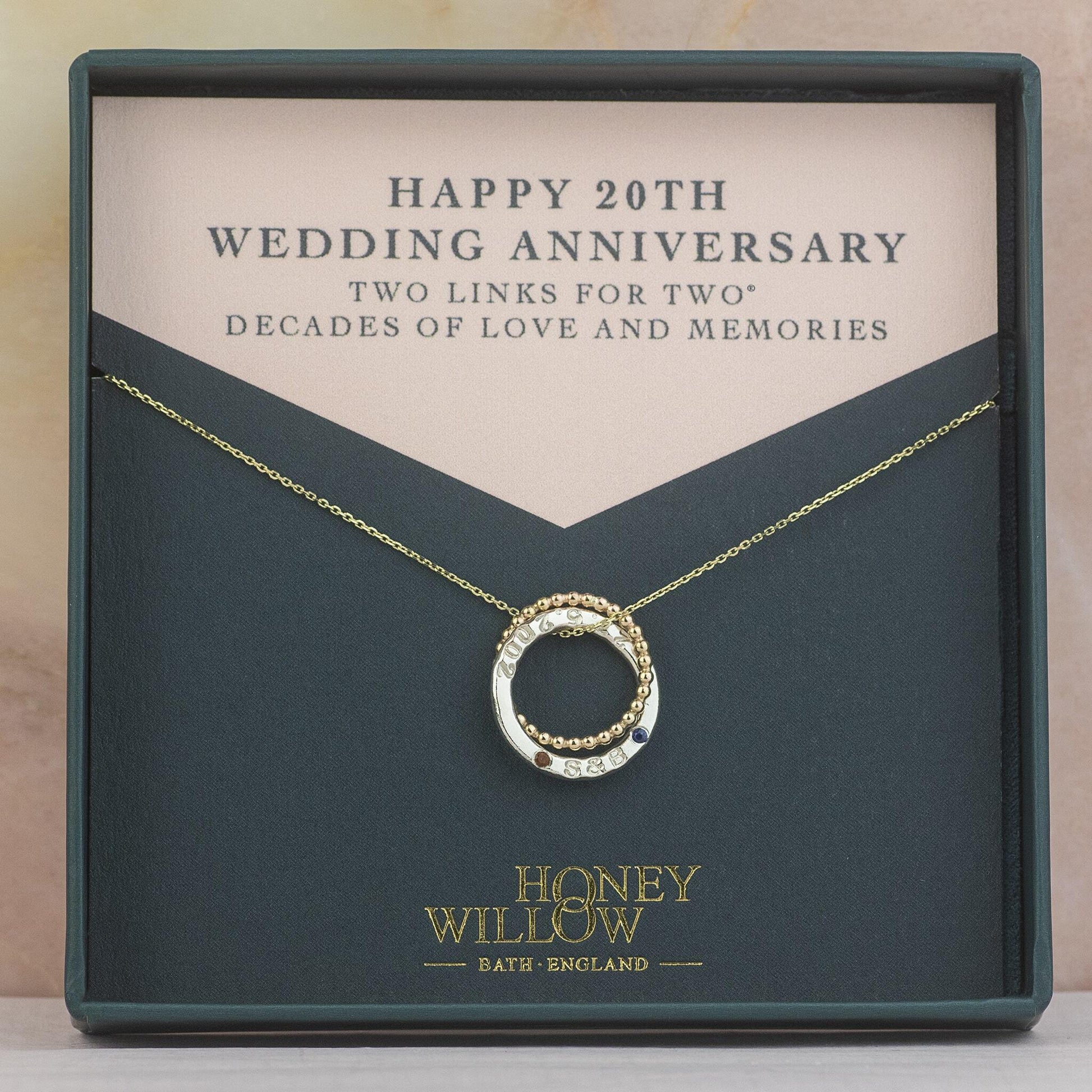 Anniversary Gift for Wife - Personalised Double Birthstone Necklace - 9kt Gold & Silver