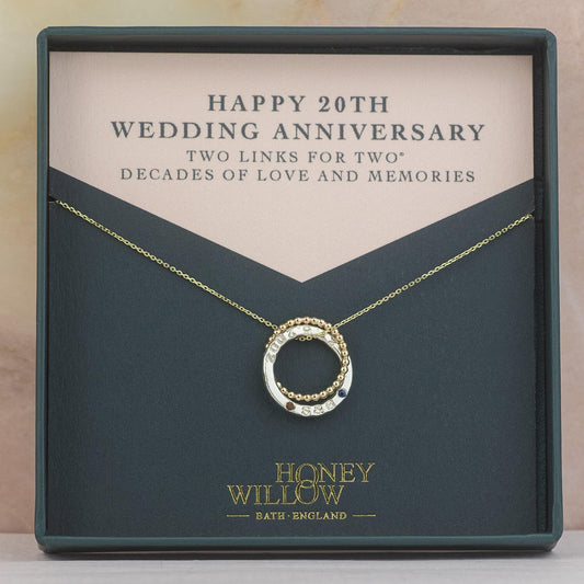 20th Anniversary Gift - Personalised Double Birthstone Necklace - 9kt Gold & Silver