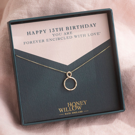 13th Birthday Gift Necklace - Tiny Infinity - 9kt Gold