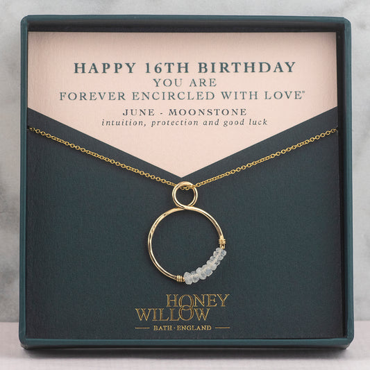 16th Birthday Gift - Infinity Birthstone Necklace - Silver & Gold