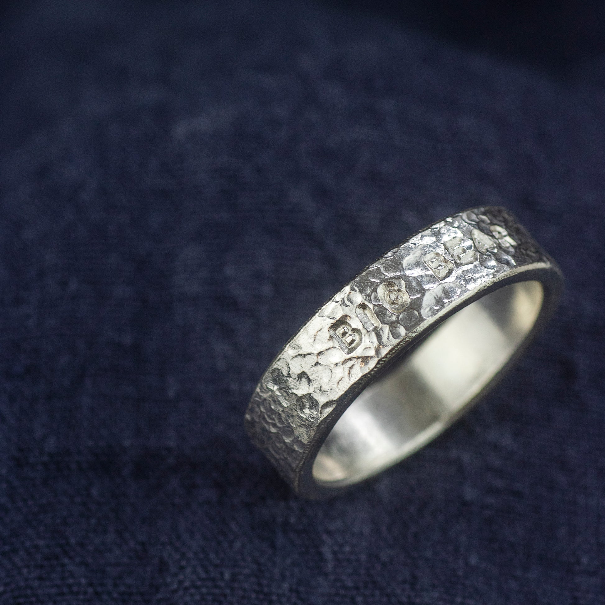 Men's Personalised Textured Ring - Hand-stamped - Silver