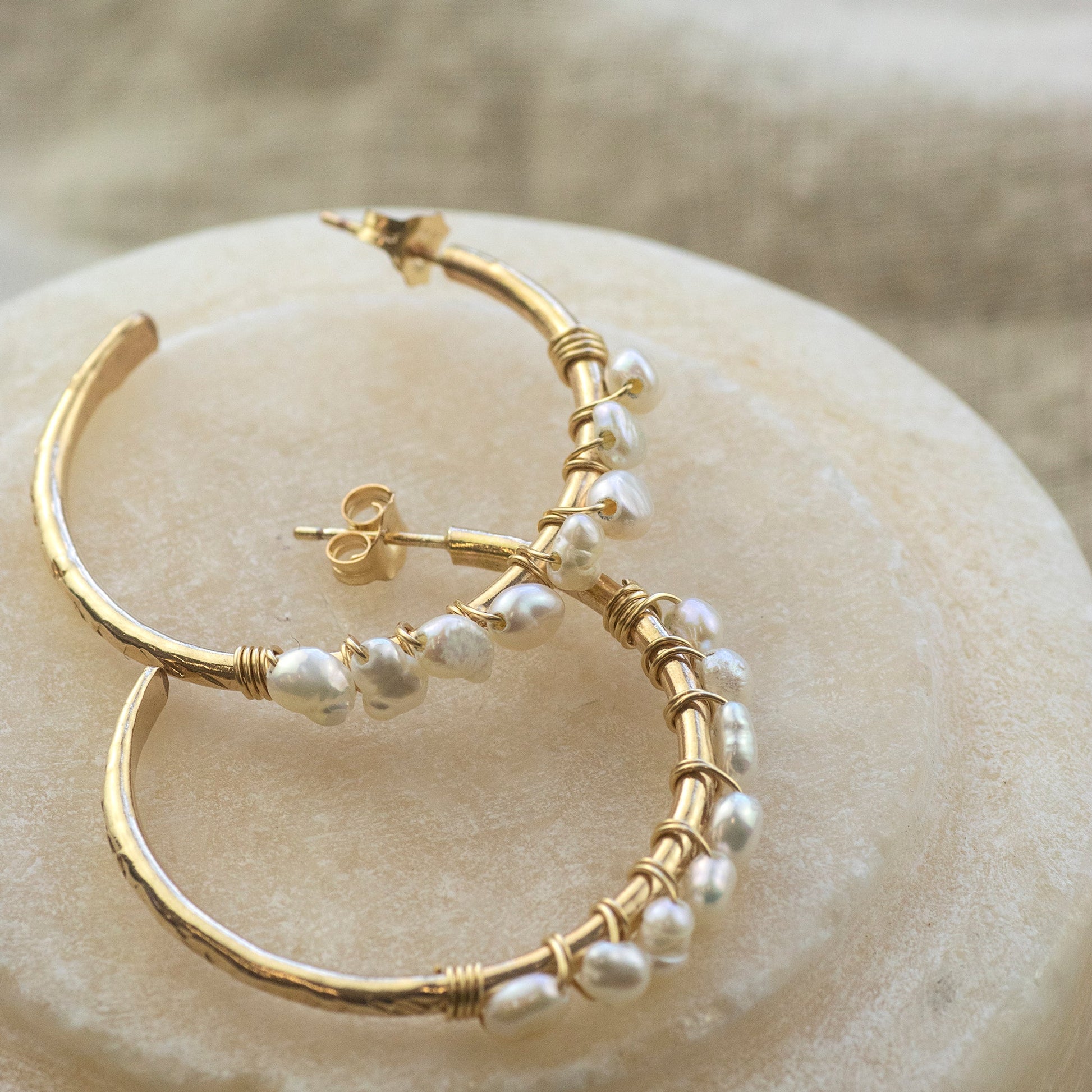 End of Exams Gift - Hoop Earrings Wrapped with Pearls - Silver & Gold