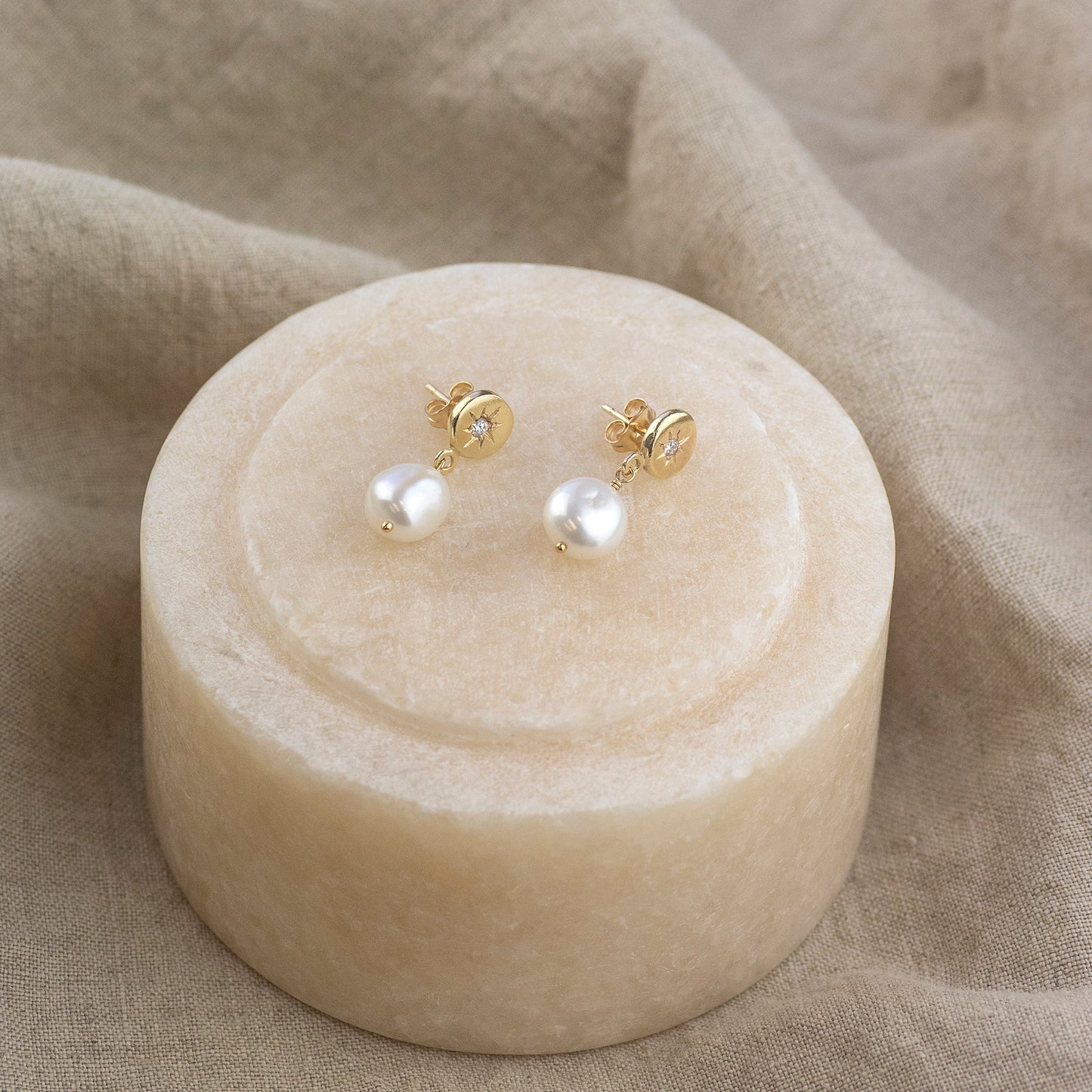Graduation Gift - Diamond Star Set Pearl Earrings - 9kt Gold