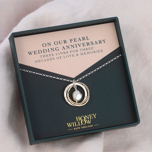 30th Wedding Anniversary Gift - Personalised 9kt Gold Pearl Wedding Anniversary Necklace