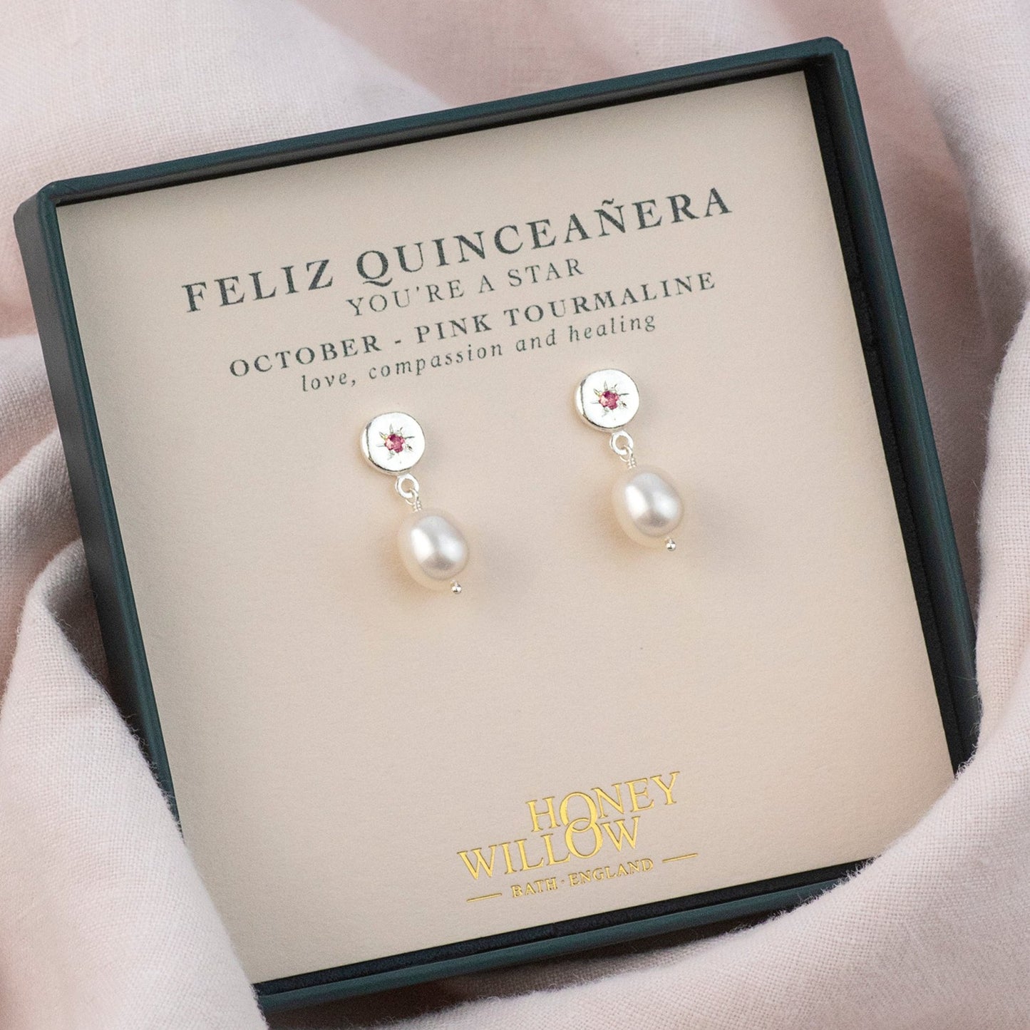 Gift for Quinceañera - Star Set Birthstone Earrings with Pearls - Silver