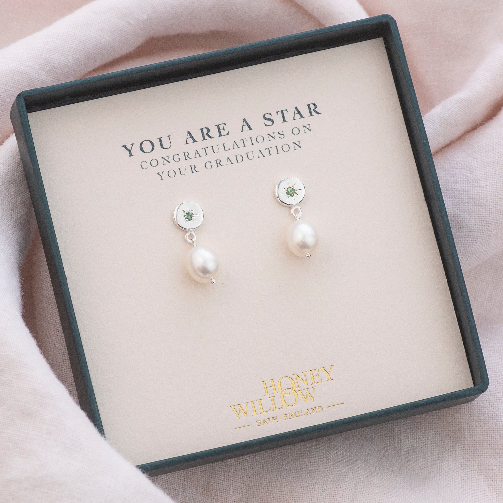 Graduation Gift - Star Set Birthstone Earrings with Pearls - Silver