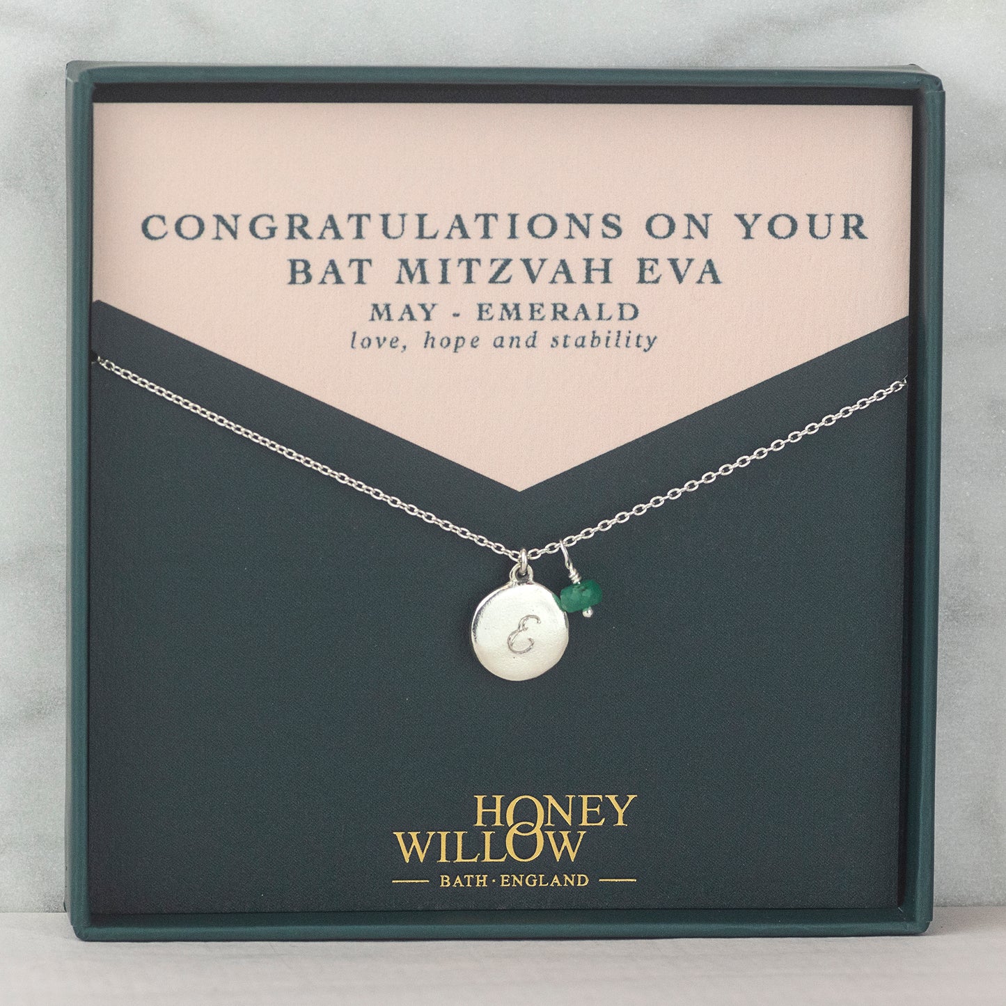Bat Mitzvah Gift - Personalised Initial Pendant with Birthstone Necklace