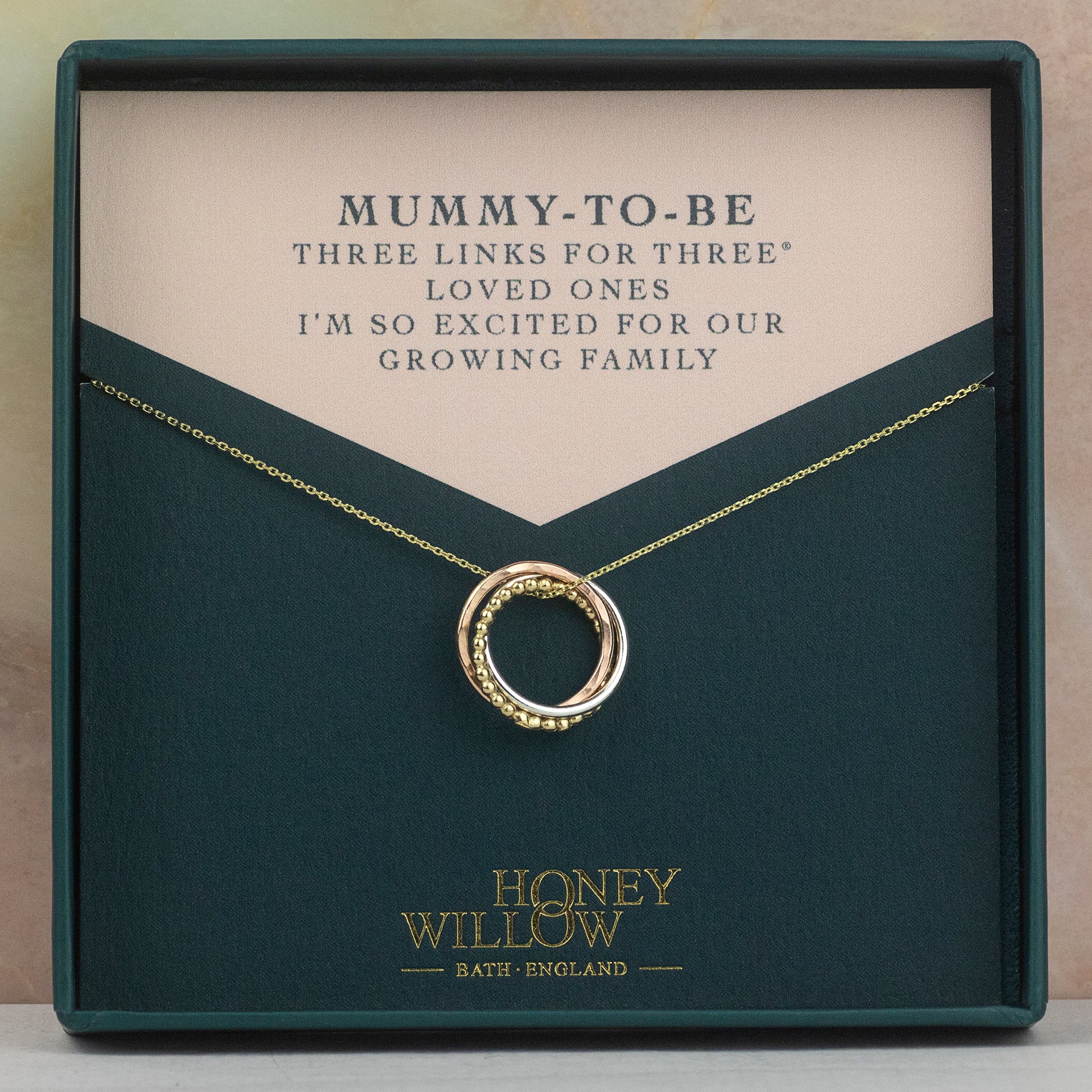 Gift for Mum to Be - 9kt Gold Necklace - 3 Links for 3 Loved ones