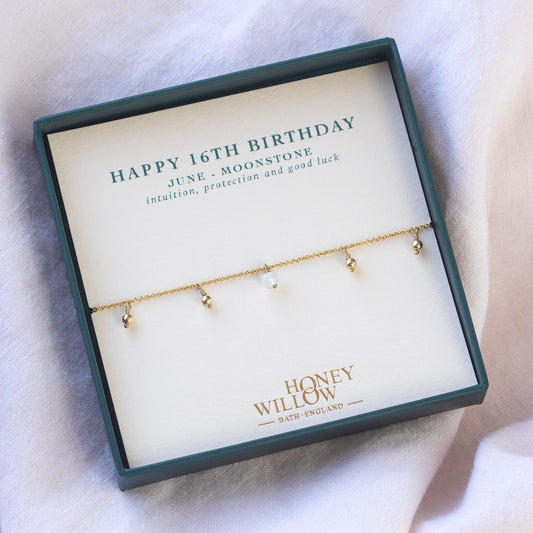 16th Birthday Gift - Delicate Double Birthstone Bracelet - Silver & Gold