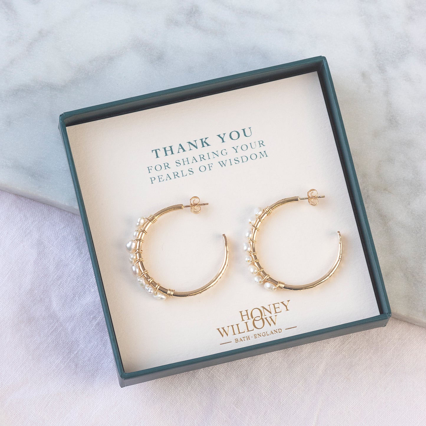 Thank you Gift - Pearls of Wisdom Hoop Earrings - Silver & Gold