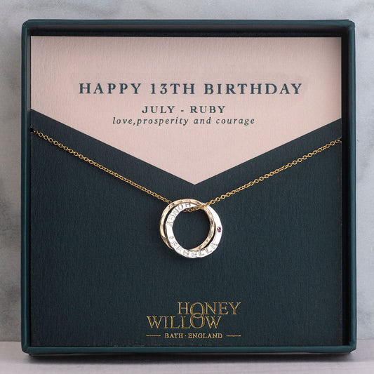 13th Birthday Gift - Personalised Birthstone Necklace - Petite Mixed Metal